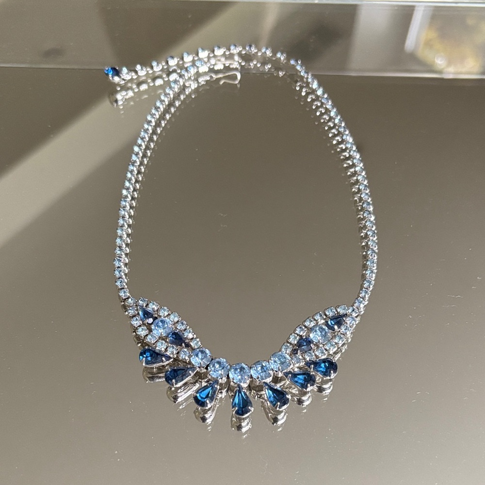 Sherman Signed Silver and Blue Necklace